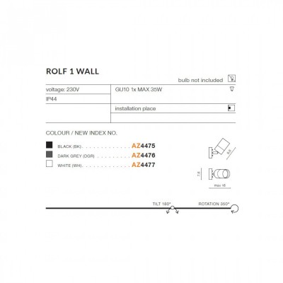 Бра AZzardo ROLF 1 WALL WH AZ4477