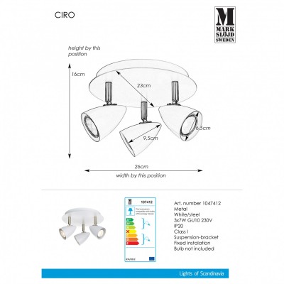 Спот MarkSlojd Sweden CIRO Ceiling 3L White/Steel 107412