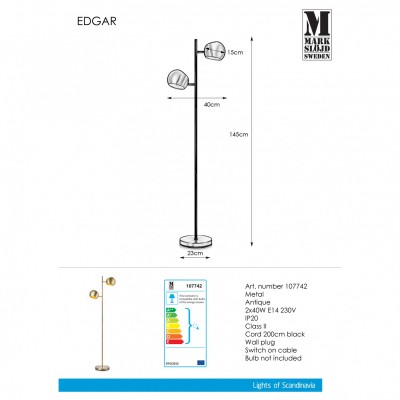 Торшер MarkSlojd Sweden Edgar 2L 107742