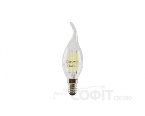 Лампа светодиодная C37 свеча на ветру Velmax Filament 4W E14 4100К 220V 21-42-34