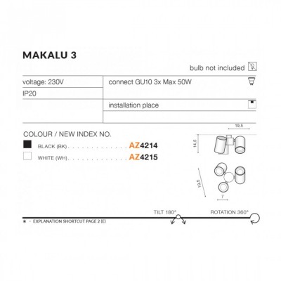 Спот AZzardo MAKALU 3 BK AZ4214