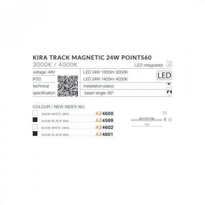 Трековый светильник AZzardo KIRA TRACK MAGNETIC 24W POINTS60 4000K WH AZ4602