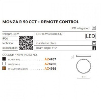Потолочный светильник AZzardo MONZA R 50 CCT REMOTE CONTROL (BK) AZ4767