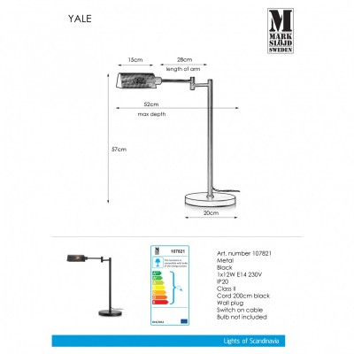 Настільна лампа MarkSlojd Sweden YALE Table 1L Black 107821