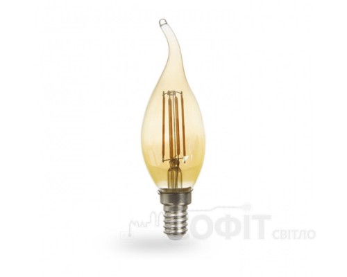 Лампа светодиодная C37 Свеча на ветру Feron LB-159 Золото 6W E14 2200K Filament