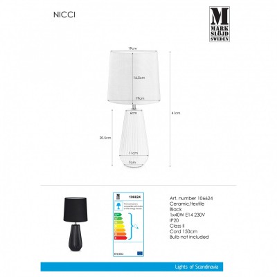 Настільна лампа MarkSlojd Sweden NICCI Table 1L Black 106624