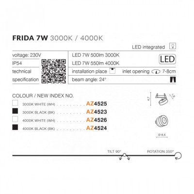 Точечный светильник AZzardo FRIDA 7W 4000K WH AZ4526