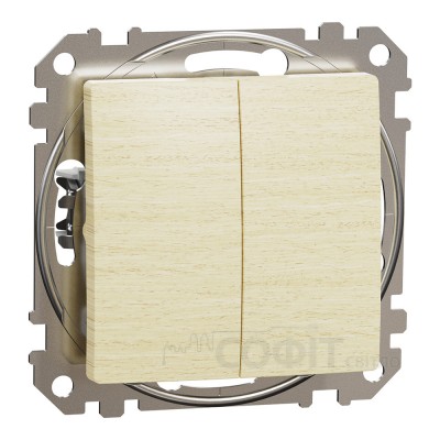 Двухклавишный кнопочный выключатель, без фиксации, береза, Sedna Design & Elements SDD180118, Schneider Electric