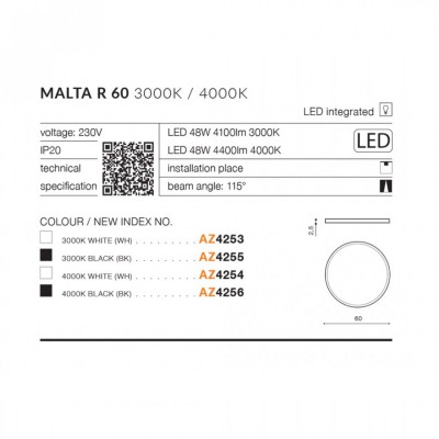 Потолочный светильник AZzardo MALTA R 60 3000K WH AZ4253