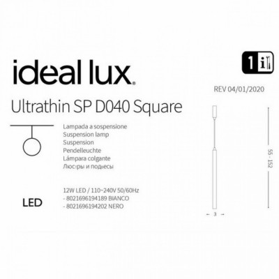 Подвесной светильник Ideal Lux ULTRATHIN D040 SQUARE NERO 194202 Подвесной светильник Ideal Lux ULTRATHIN D040 SQUARE NERO 194202