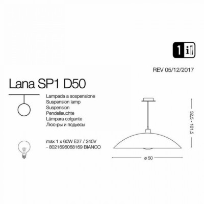 Підвісний світильник Ideal Lux LANA SP1 D50 068169
