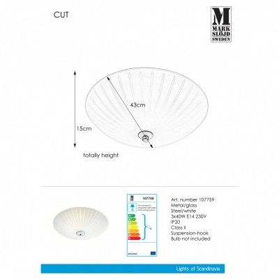 Стельовий світильник MarkSlojd Sweden CUT Plafond 3L 43cm White/Steel 107759
