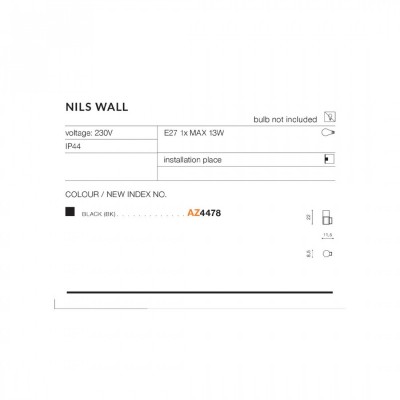 Вуличний світильник AZzardo NILS WALL BK AZ4478 Вуличний світильник AZzardo NILS WALL BK AZ4478