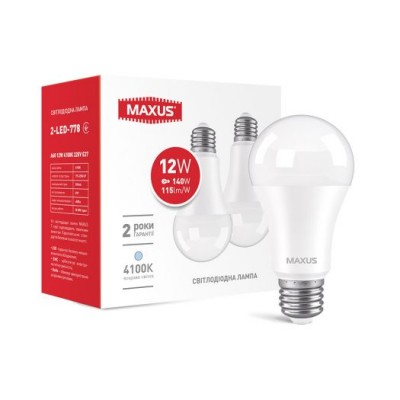 Лампа світлодіодна A60 Maxus 2-LED-778 A60 12W 4100K 220V E27