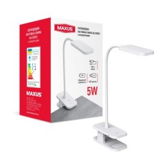 Настільна лампа акумуляторна MAXUS Desk Lamp 5W 5000K WH CLIP Battery, Біла, 1-MDL-5W-CLIP, на прищіпці