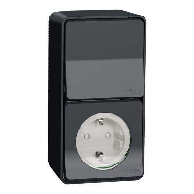 Блок розетка+переключатель в сборе, влагозащищенный IP55, черный, Schneider Electric Mureva Styl, MUR36024