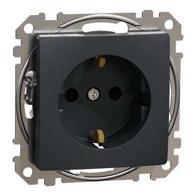 Розетка с заземлением и защитными шторками, чорний, Sedna Design & Elements SDD114022, Schneider Electric
