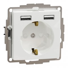 Розетка с заземлением и защитными шторками + 2 USB тип А, білий, Sedna Design & Elements SDD111052, Schneider Electric