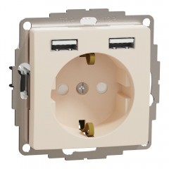 Розетка с заземлением и защитными шторками + 2 USB тип А, бежевий, Sedna Design & Elements SDD112052, Schneider Electric