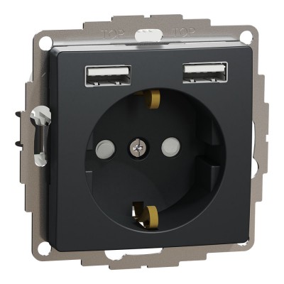 Розетка із заземленням та захисними шторками + 2 USB тип А, чорний, Sedna Design & Elements SDD114052, Schneider Electric