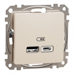 Розетка USB тип A+C 2.4A, бежевий, Sedna Design & Elements SDD112402, Schneider Electric