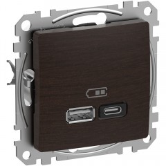 Розетка USB тип A+C 45Вт, венге, Sedna Design & Elements SDD181404, Schneider Electric