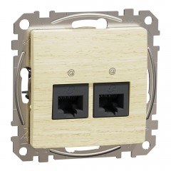 Розетка двойная компьютерная RJ45 кат. 5e UTP, береза, Sedna Design & Elements SDD180452, Schneider Electric