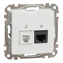 Розетка компьютерная RJ45 кат. 6 UTP + телефонная RJ11, білий, Sedna Design & Elements SDD111468, Schneider Electric