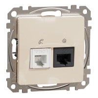 Розетка компьютерная RJ45 кат. 6 UTP + телефонная RJ11, бежевий, Sedna Design & Elements SDD112468, Schneider Electric