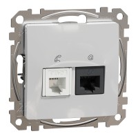 Розетка компьютерная RJ45 кат. 6 UTP + телефонная RJ11, алюміній, Sedna Design & Elements SDD113468, Schneider Electric