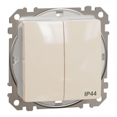 Вимикач двоклавішний вологозахищений IP44, бежевий, Sedna Design & Elements SDD212105, Schneider Electric