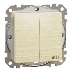 Выключатель двухклавишный влагозащищенный IP44, береза, Sedna Design & Elements SDD280105, Schneider Electric