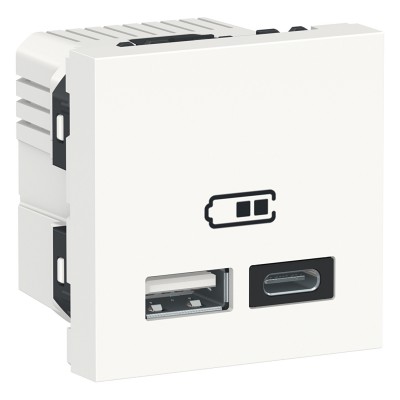 Розетка USB двойная Type A + Type C для зарядки, 2.4А, 2 модуля, белый, Unica New, NU301818 Schneider Electric