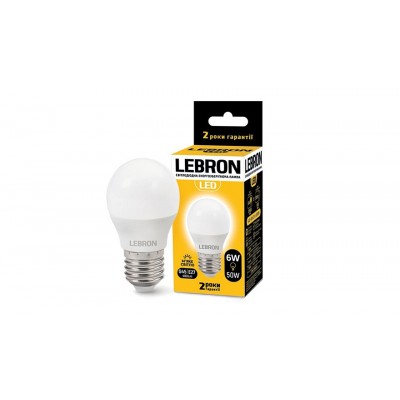 Лампа світлодіодна LED Lebron L-G45 6W E27 3000K 220V 480Lm 11-12-49