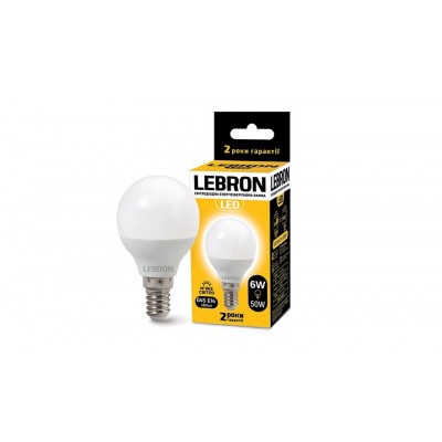 Лампа світлодіодна LED Lebron L-G45 6W E14 3000K 220V 480Lm 11-12-19