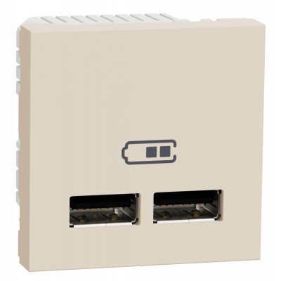 Розетка USB подвійна для заряджання, 2.1А, 2 модулі, бежевий, Unica New, NU341844 Schneider Electric