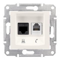 Розетка телефонна + комп'ютерна RJ11+RJ45, кат. 6, неекр. UTP слонова кістка Sedna SDN5200123, Schneider Electric