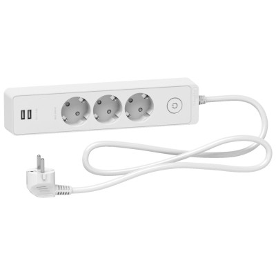 Подовжувач Unica Extend 3 гнізда 2хUSB 1,5м Білий ST943U1W Schneider Electric