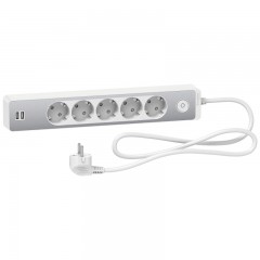 Удлинитель Unica Extend 5 гнезд 2хUSB 1,5м Алюминий/Белый ST945U1WA Schneider Electric