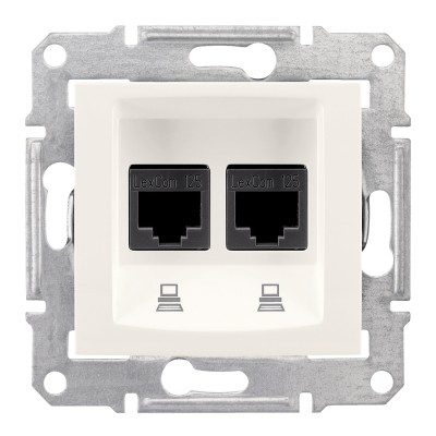 Розетка комп'ютерна подвійна RJ45, кат. 6, екр. STP слонова кістка Sedna SDN5000123, Schneider Electric