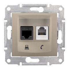 Розетка телефонная + компьютерная RJ11 + RJ45, кат. 6, неэкр. UTP титан Sedna SDN5200168, Schneider Electric