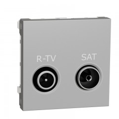 Розетка  R-TV SAT одинарная, 2 модуля, алюминий, Unica New, NU345430 Schneider Electric