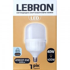 Лампа світлодіодна LED Lebron L-A100 40W E27 6500K 220V 3200Lm 11-18-22-1