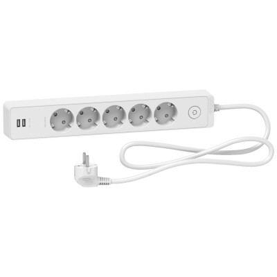 Подовжувач Unica Extend 5 гнізд 2хUSB 1,5 м Білий ST945U1W Schneider Electric