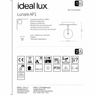 Бра-спот Ideal Lux LUNARE AP1 077888 Бра-спот Ideal Lux LUNARE AP1 077888