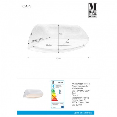 Бра MarkSlojd Sweden CAPE Wall White 107111