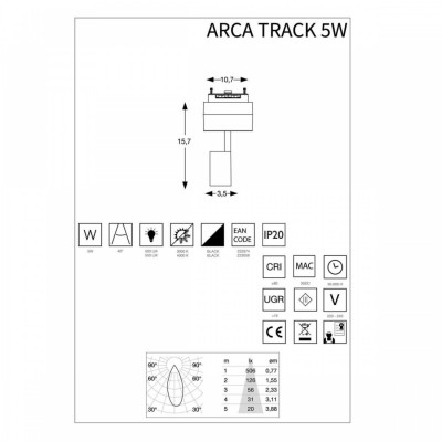 Трековий світильник Ideal Lux ARCA TRACK 5.5W 34° 4000K 223056 Трековий світильник Ideal Lux ARCA TRACK 5.5W 34° 4000K 223056