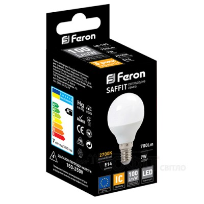Лампа светодиодная P45 Feron LB-195 7W E14 2700K SAFFIT