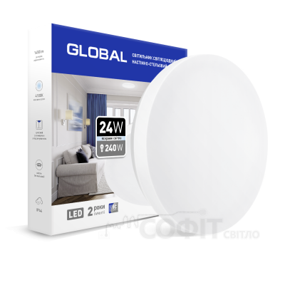 Накладной светильник GLOBAL 24W 4100К (защита IP44) круг 1-GCL-2441-01-C