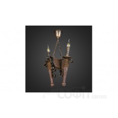Люстра деревянная Факел на цепи 2 лампы, дерево венге, металл патина бронза, свеча, D-30см, ФС 046